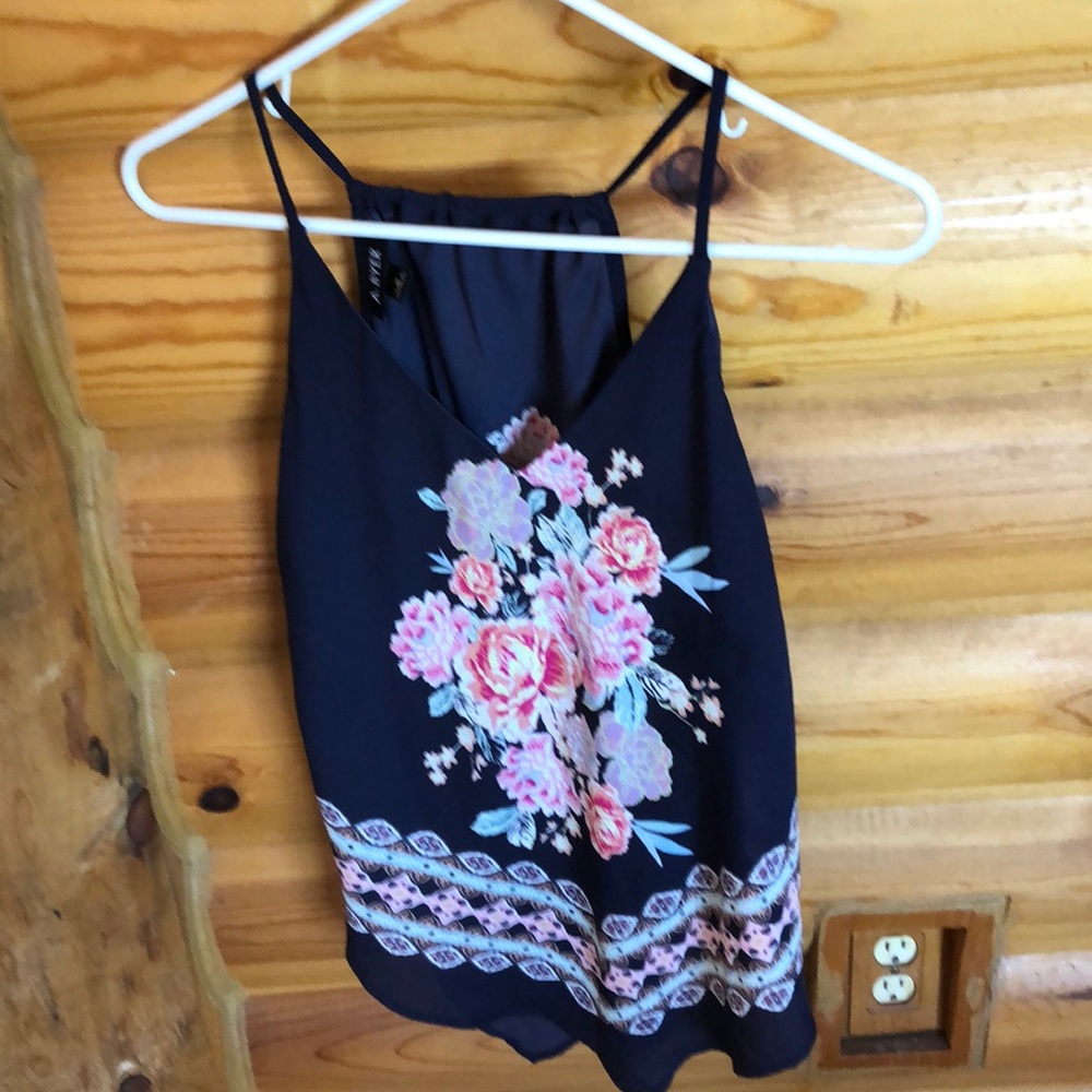 Juniors A. Byer Floral Border Hanky Hem Tank Top